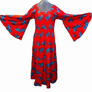 African Stars 100% cotton one size fits most vibrant horse print long midi dress